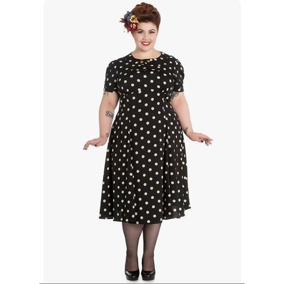 NWT Hell Bunny Madden Black Beige Polka Dot Retro Swing Rockabilly Dress 18 - Picture 1 of 9